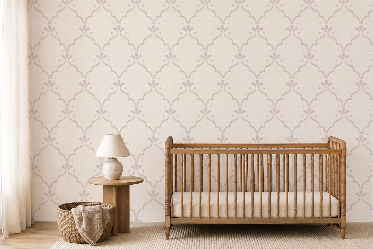 Timeless Nurseries wallpaper in a calm, gender-neutral nursery